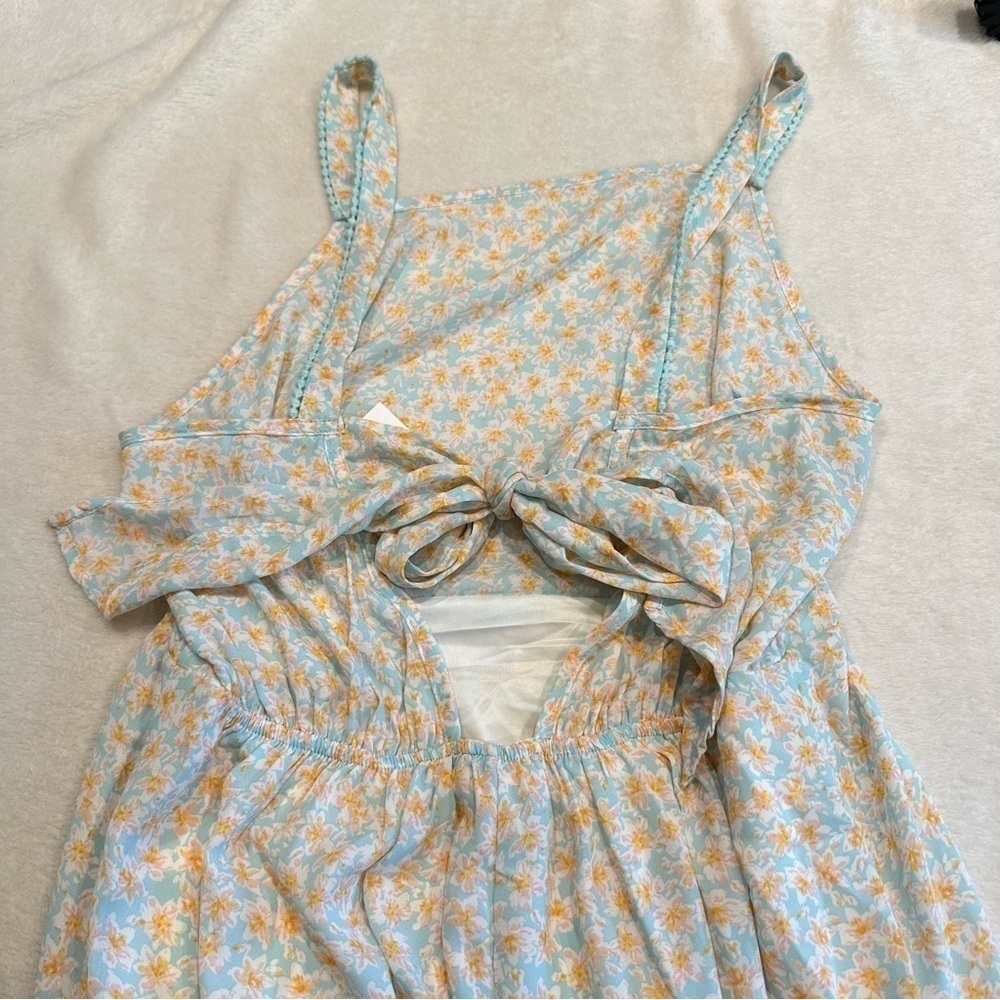 NWT Sienna Sky High Neck Sleeveless Floral Tie Back Midi Dress - Picture 2 of 13